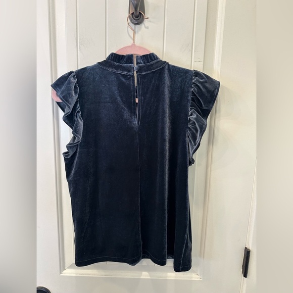 NWT Evereve Allison Joy Ellie Ruffle Velour Top Navy XS - Picture 6 of 6